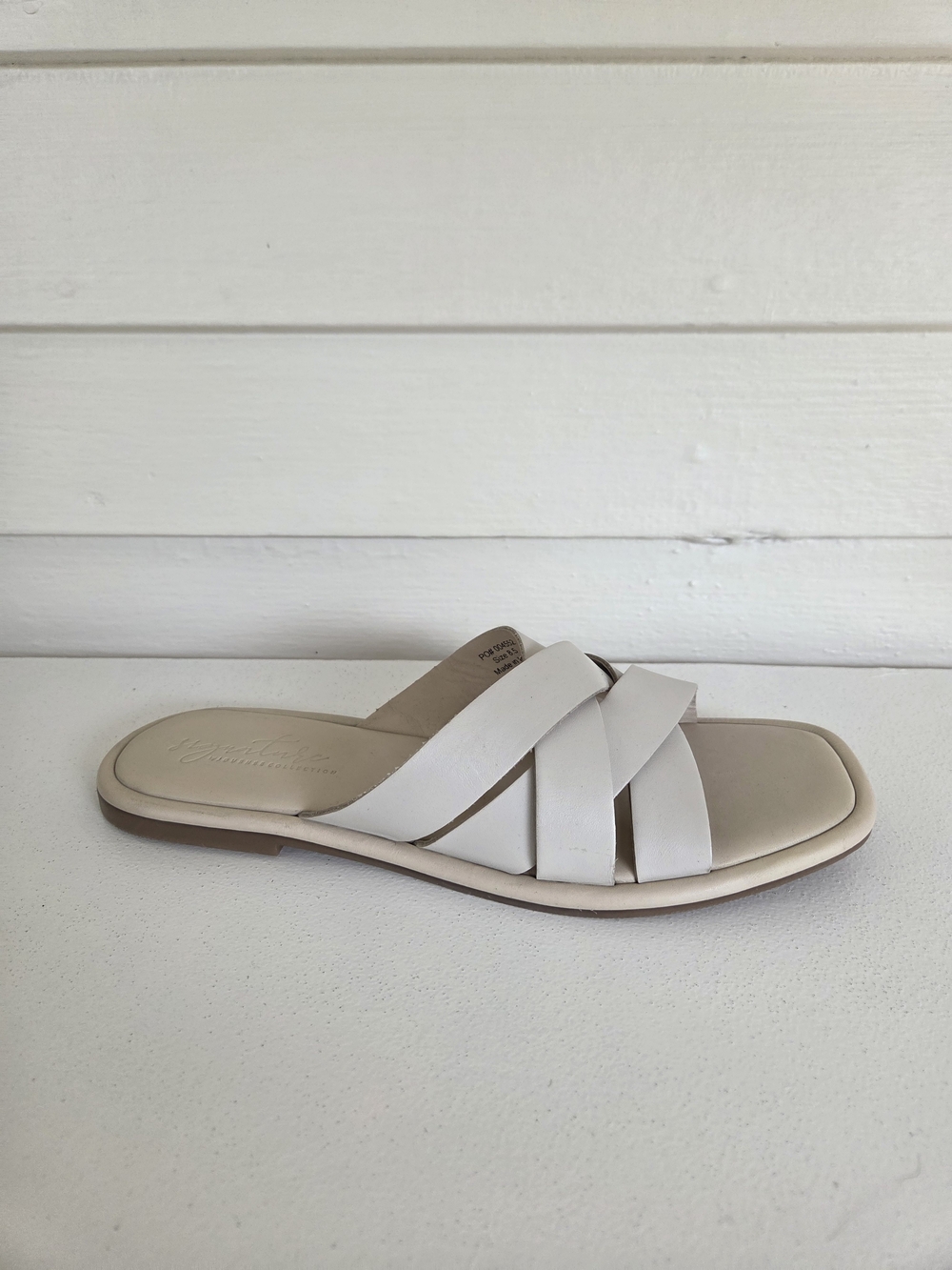 Journee Collection Women's Off-white Leather Slide Sandals Size 8.5